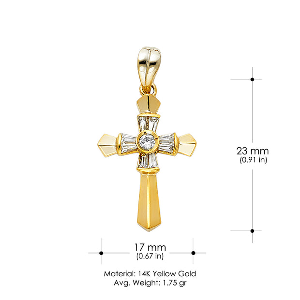 14K Gold CZ Religious Cross Charm Pendant