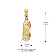 14K Gold CZ Guadalupe Pendant with 3.4mm Hollow Cuban Chain