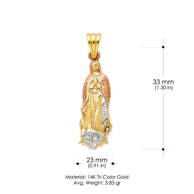 14K Gold CZ Guadalupe Pendant with 3.4mm Hollow Cuban Chain