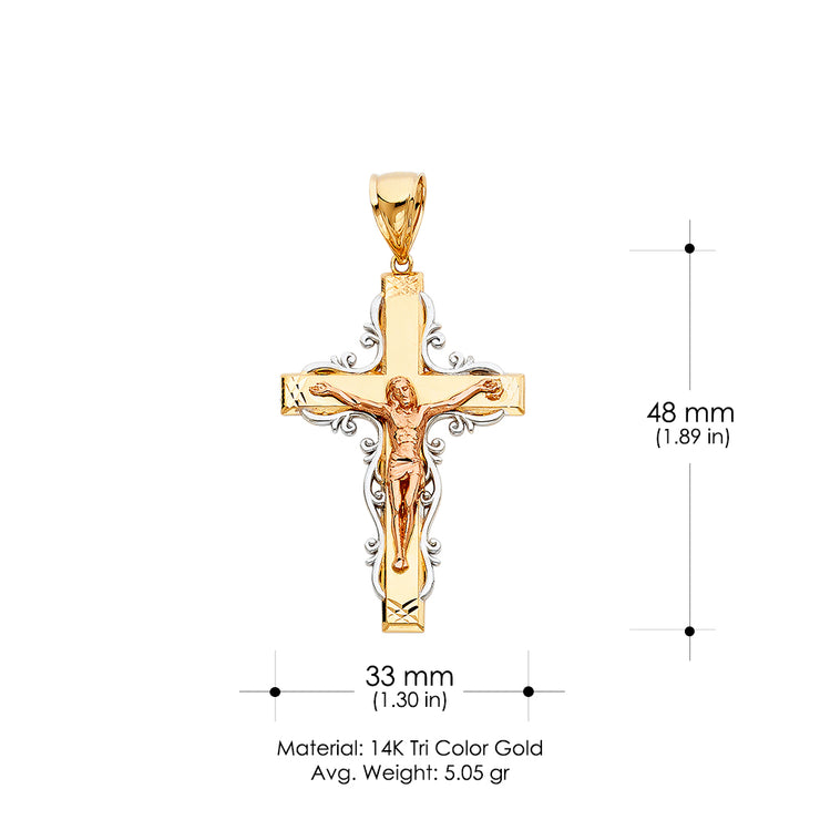 14K Gold Crucifix Pendant with 3.8mm Figaro 3+1 Chain