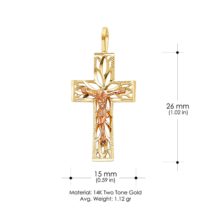 14K Gold Religious Crucifix Charm Pendant with 0.8mm Box Chain Necklace