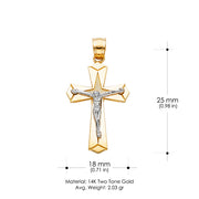 14K Gold Crucifix Charm Pendant with 1.7mm Flat Open Wheat Chain Necklace