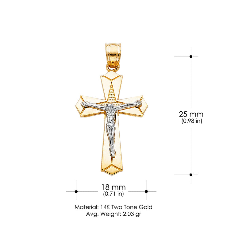 14K Gold Crucifix Charm Pendant with 1.8mm Singapore Chain Necklace