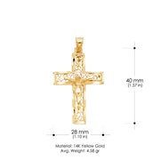 14K Gold Crucifix Charm Pendant with 2mm Flat Open Wheat Chain Necklace