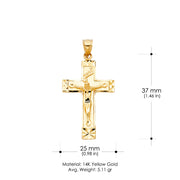 14K Gold Crucifix Charm Pendant with 2mm Flat Open Wheat Chain Necklace