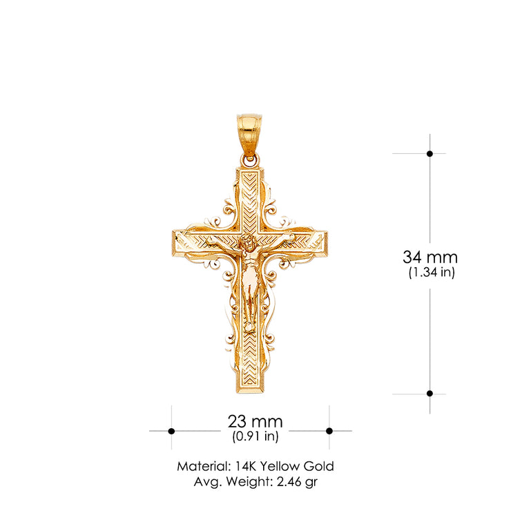 14K Gold Religious Crucifix Charm Pendant with 1.2mm Box Chain Necklace