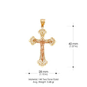 14K Gold Crucifix Charm Pendant with 1.7mm Flat Open Wheat Chain Necklace