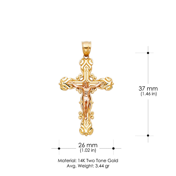 14K Gold Religious Crucifix Charm Pendant with 1.2mm Box Chain Necklace