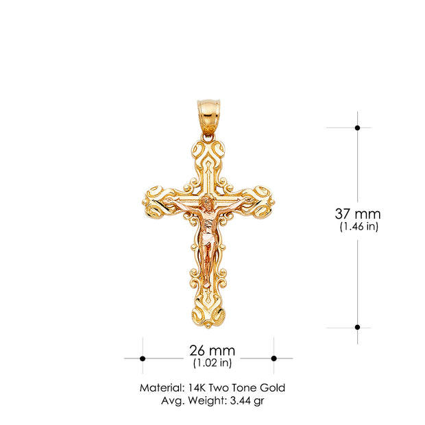 14K Gold Religious Crucifix Charm Pendant