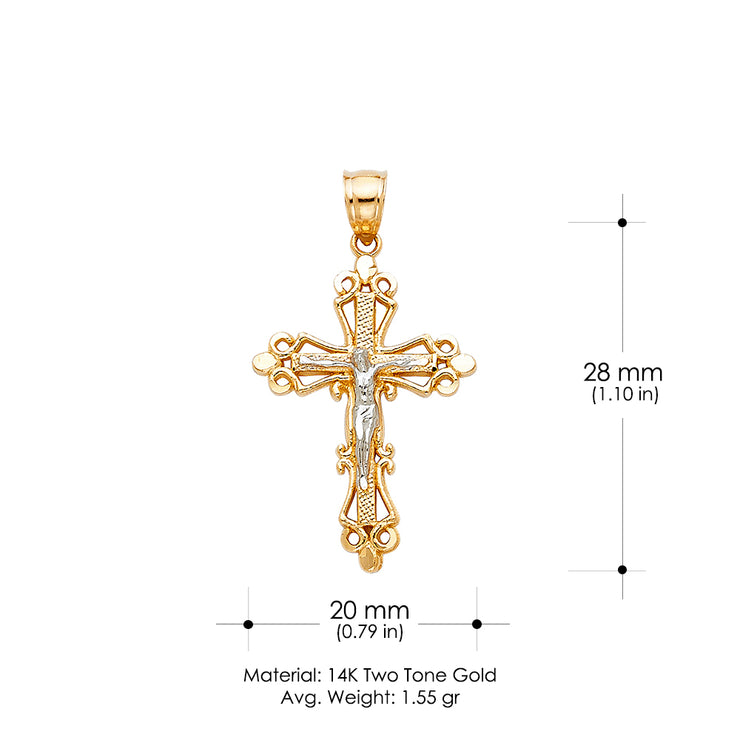 14K Gold Crucifix Charm Pendant with 1.1mm Wheat Chain Necklace