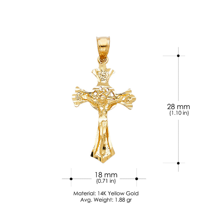 14K Gold Crucifix Charm Pendant with 2.3mm Figaro 3+1 Chain Necklace