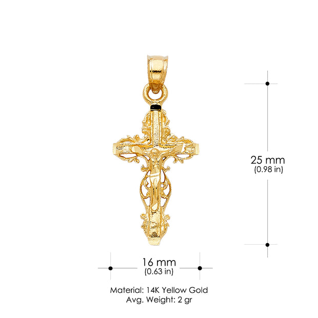 14K Gold Religious Crucifix Charm Pendant