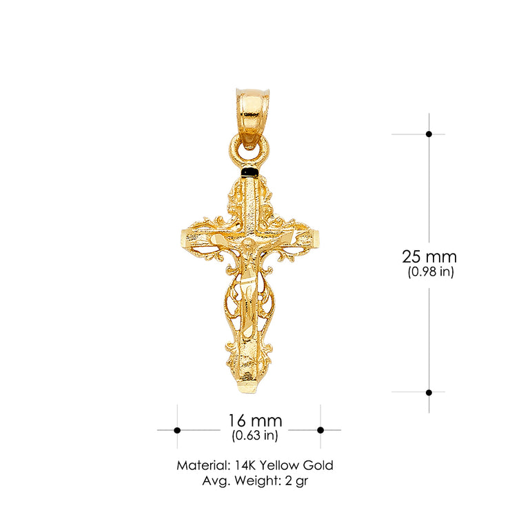 14K Gold Crucifix Charm Pendant with 1.2mm Singapore Chain Necklace