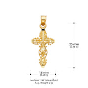 14K Gold Crucifix Charm Pendant with 1.1mm Wheat Chain Necklace