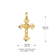 14K Gold Crucifix Charm Pendant with 1.2mm Singapore Chain Necklace