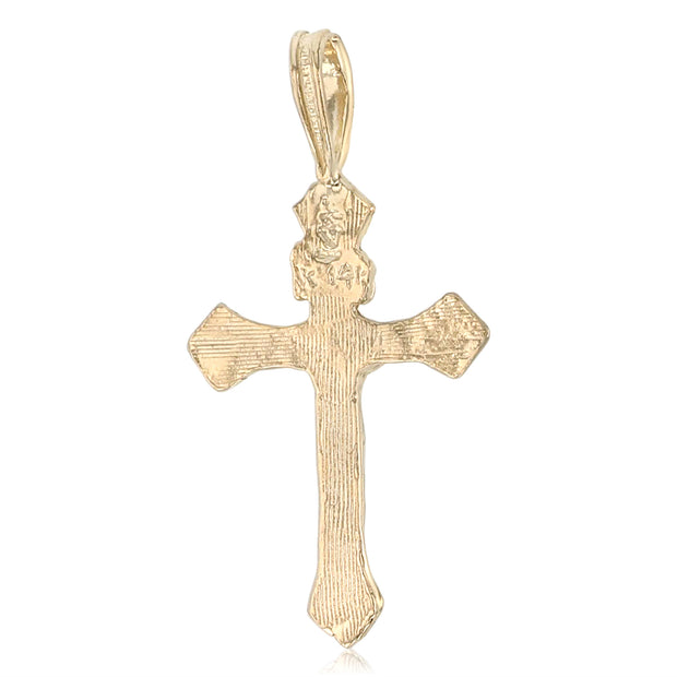 14K Gold Crucifix Charm Pendant with 1.5mm Flat Open Wheat Chain Necklace