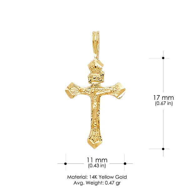 14K Gold Crucifix Charm Pendant with 1.5mm Flat Open Wheat Chain Necklace