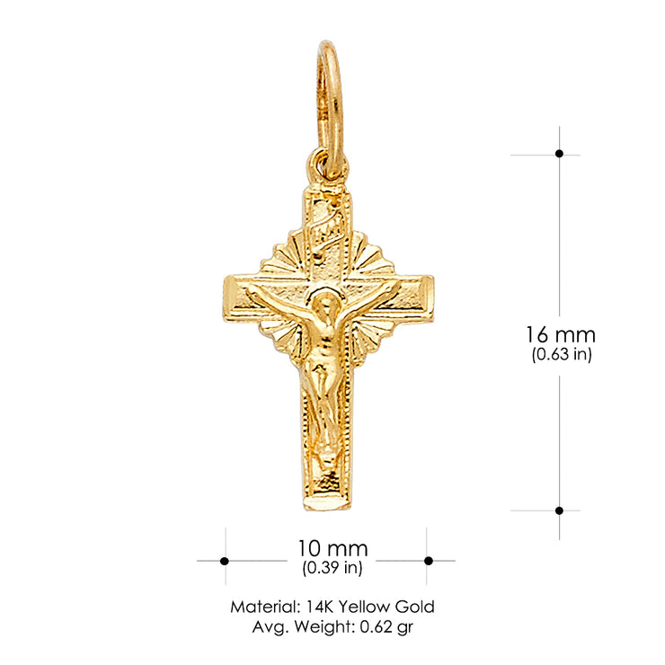 14K Gold Crucifix Charm Pendant with 1.2mm Singapore Chain Necklace