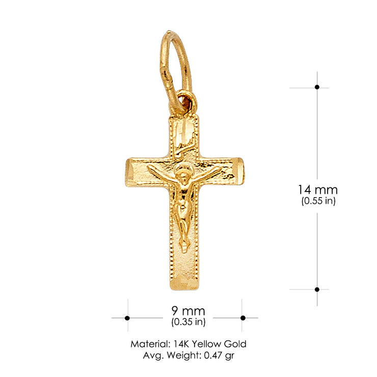 14K Gold Crucifix Charm Pendant with 0.9mm Wheat Chain Necklace