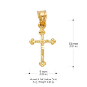 14K Gold Crucifix Charm Pendant with 2mm Figaro 3+1 Chain Necklace