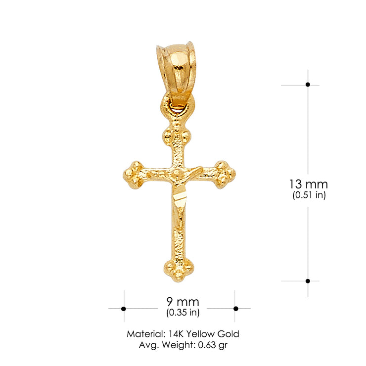 14K Gold Crucifix Charm Pendant with 2mm Figaro 3+1 Chain Necklace