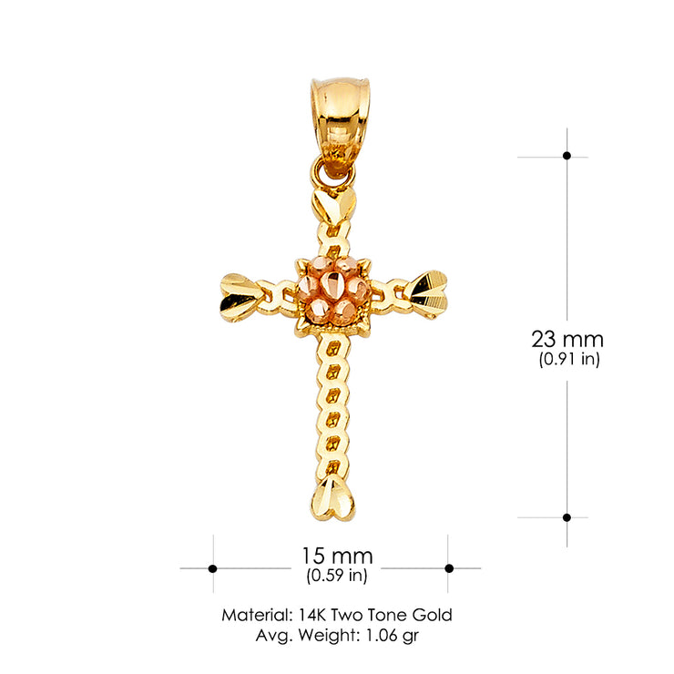 14K Gold Crucifix Charm Pendant with 2.3mm Figaro 3+1 Chain Necklace