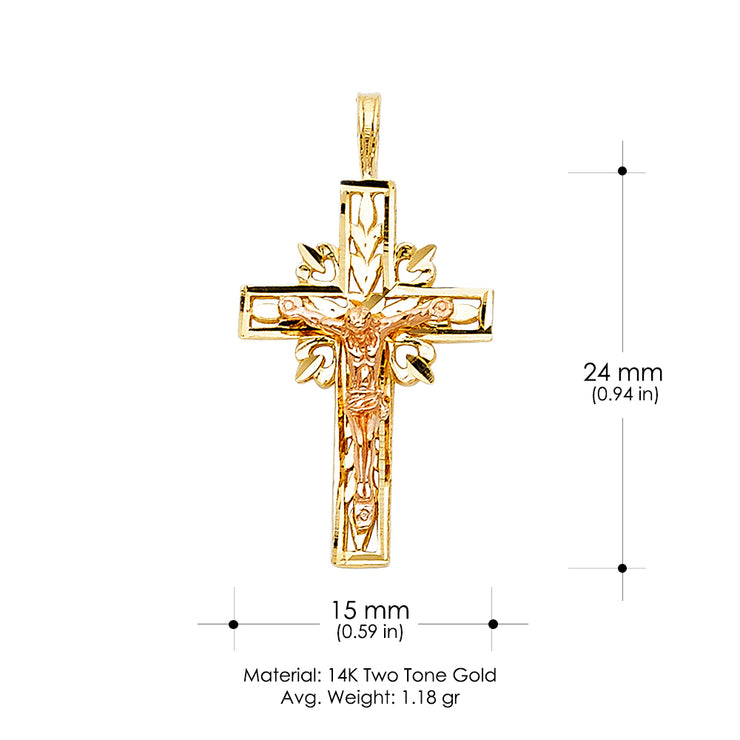 14K Gold Crucifix Charm Pendant with 1.2mm Singapore Chain Necklace