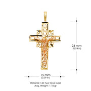 14K Gold Crucifix Charm Pendant with 2.3mm Figaro 3+1 Chain Necklace