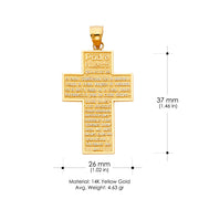 14K Gold Padre Nuestro Cross Charm Pendant with 3.1mm Figaro 3+1 Chain Necklace