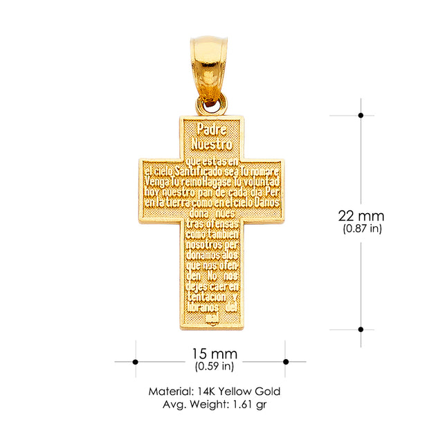 14K Gold Padre Nuestro Religious Cross Charm Pendant