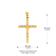 14K Gold CZ Crucifix Charm Pendant with 1.7mm Flat Open Wheat Chain Necklace