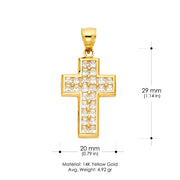 14K Gold CZ Cross Charm Pendant with 1.7mm Flat Open Wheat Chain Necklace