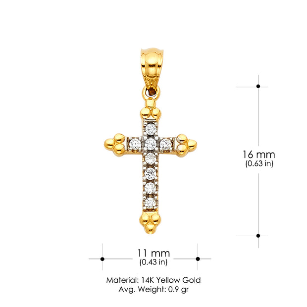 14K Gold CZ Cross Charm Pendant with 1.2mm Singapore Chain Necklace