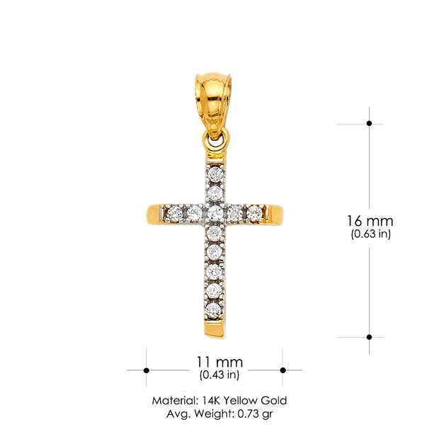 14K Gold CZ Cross Charm Pendant with 2mm Figaro 3+1 Chain Necklace