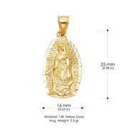 14K Gold Guadalupe Charm Pendant with 1.1mm Wheat Chain Necklace