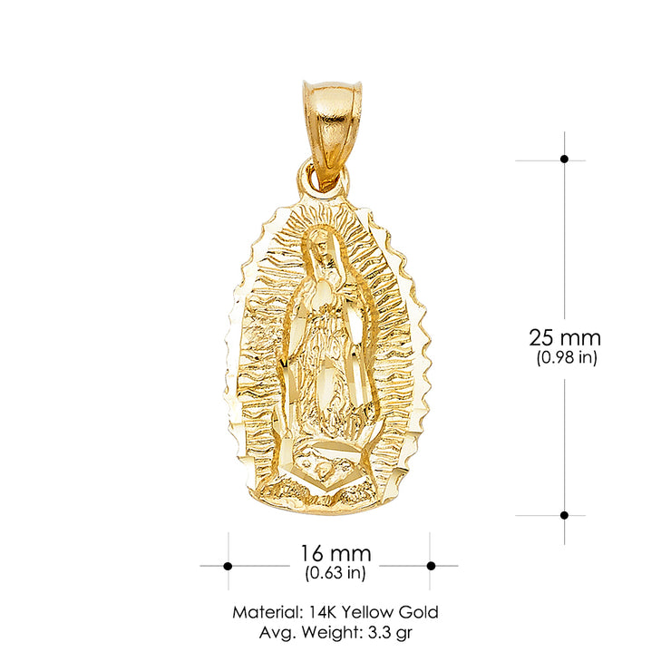 14K Gold Religious Guadalupe Charm Pendant with 1.2mm Box Chain Necklace