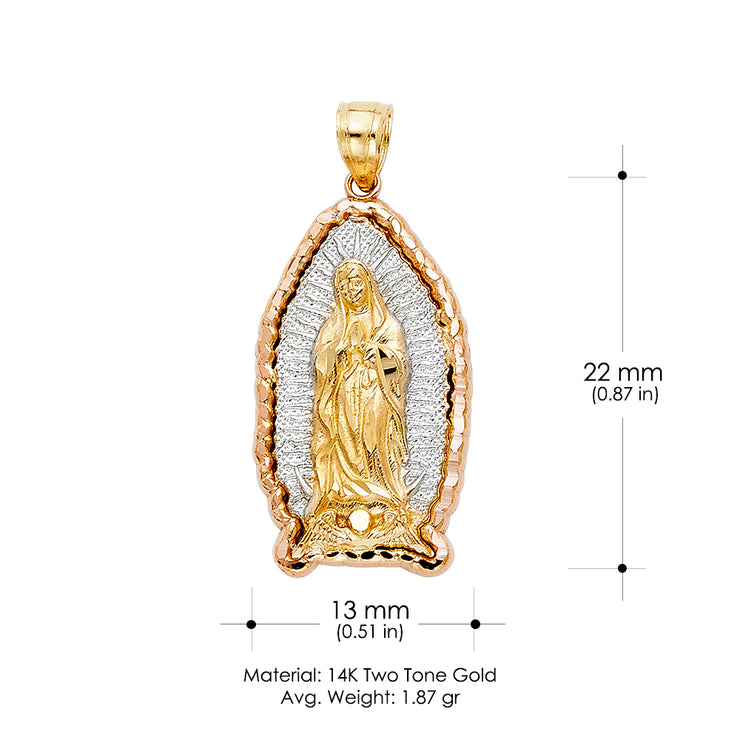 14K Gold Guadalupe Charm Pendant with 3.4mm Hollow Cuban Chain Necklace