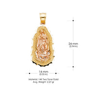 14K Gold Guadalupe Pendant with 2mm Figaro 3+1 Chain