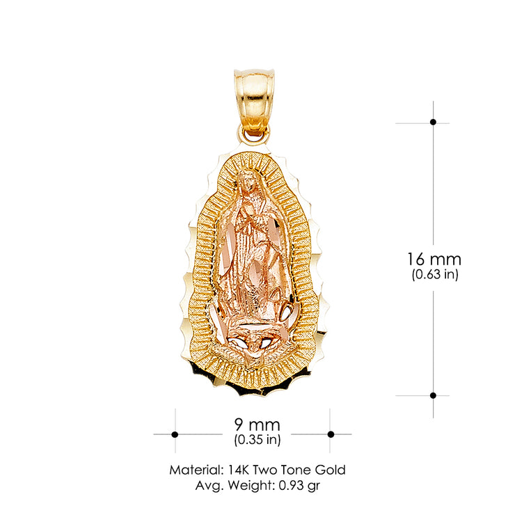 14K Gold Guadalupe Charm Pendant with 0.9mm Wheat Chain Necklace