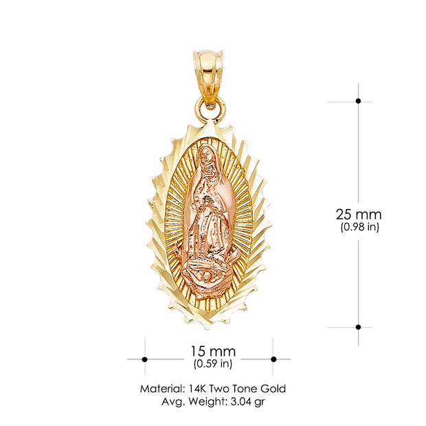 14K Gold Guadalupe Charm Pendant with 1.2mm Singapore Chain Necklace