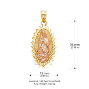 14K Gold Guadalupe Charm Pendant with 0.9mm Wheat Chain Necklace