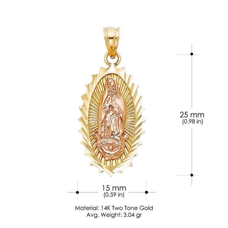 14K Gold Guadalupe Charm Pendant with 3.1mm Figaro 3+1 Chain Necklace