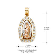 14K Gold CZ Guadalupe Charm Pendant with 2.3mm Figaro 3+1 Chain Necklace