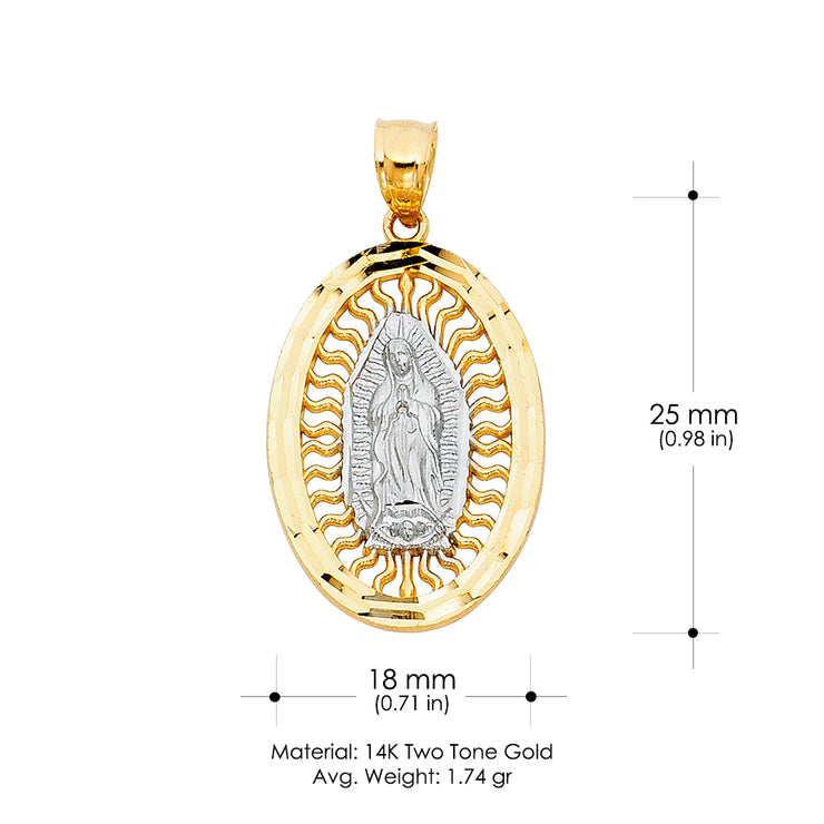 14K Gold Religious Guadalupe Charm Pendant with 1.2mm Box Chain Necklace