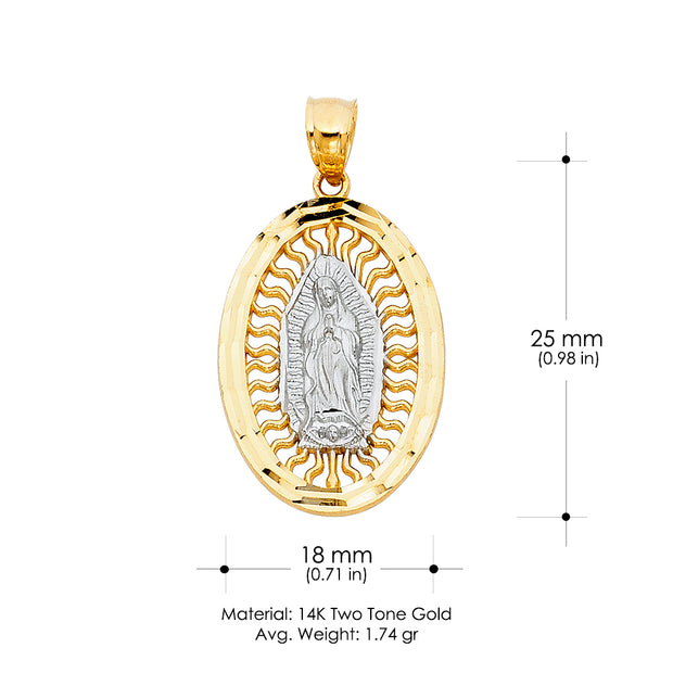 14K Gold Guadalupe Charm Pendant with 3.1mm Figaro 3+1 Chain Necklace