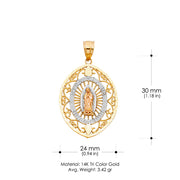 14K Gold Guadalupe Charm Pendant with 1.8mm Singapore Chain Necklace