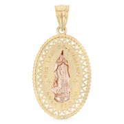 14K Gold Guadalupe Charm Pendant with 1.8mm Singapore Chain Necklace