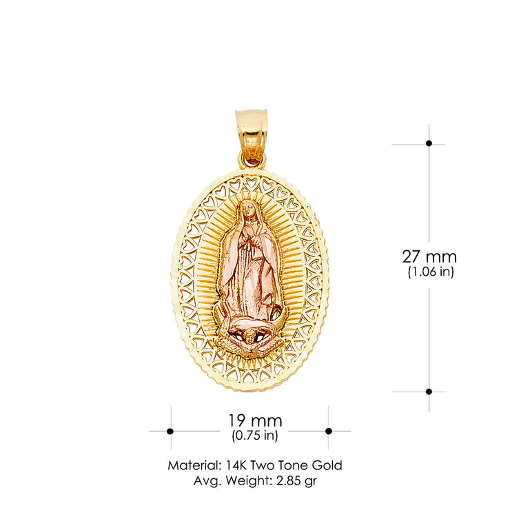 14K Gold Guadalupe Charm Pendant with 3.1mm Figaro 3+1 Chain Necklace