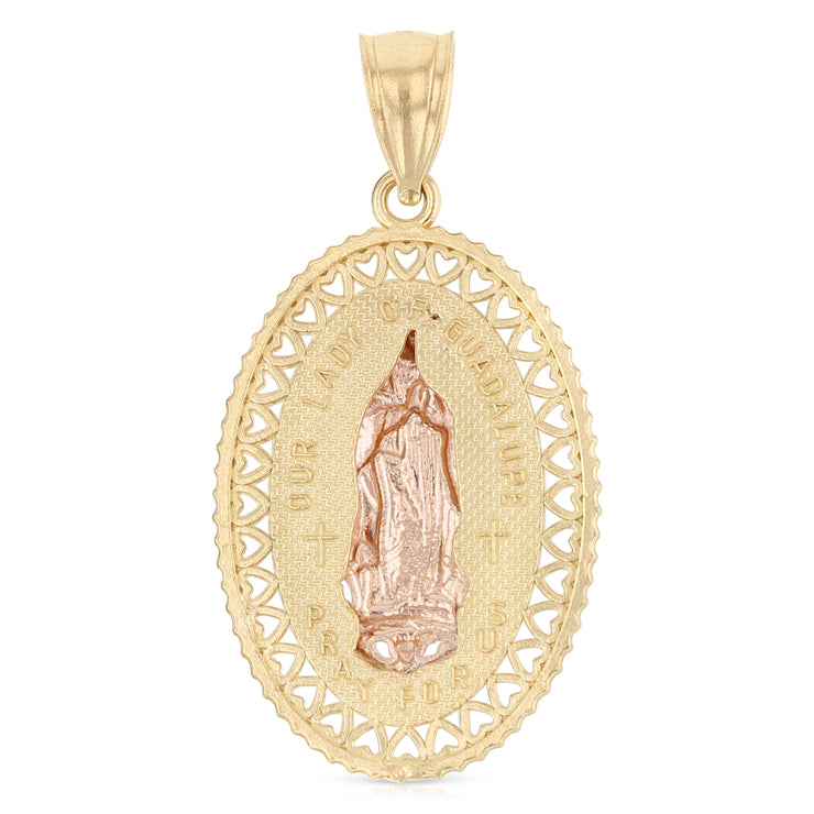 14K Gold Guadalupe Charm Pendant with 3.1mm Figaro 3+1 Chain Necklace