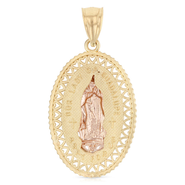 14K Gold Guadalupe Charm Pendant with 1.8mm Singapore Chain Necklace